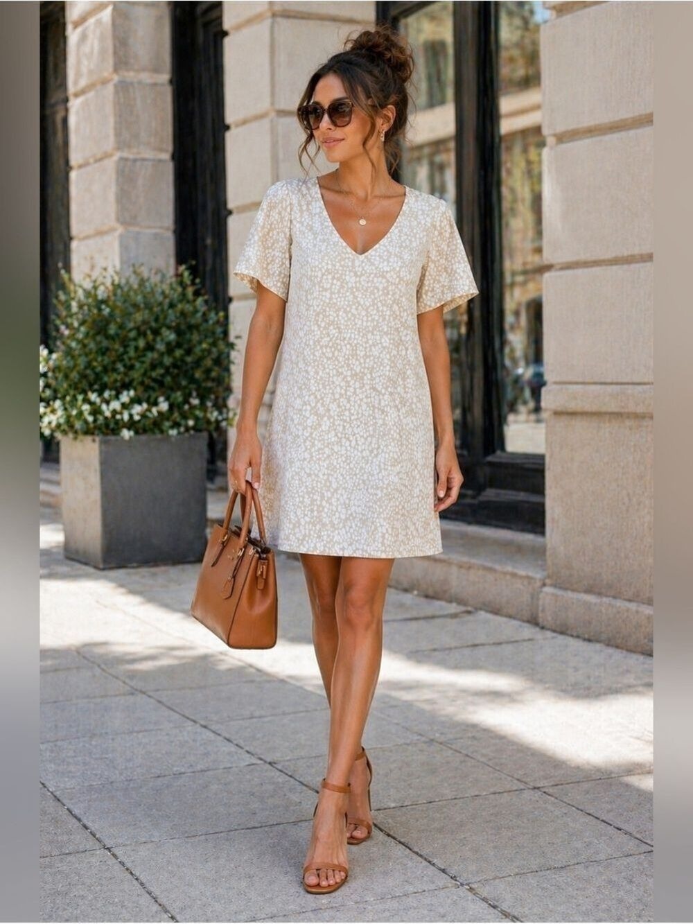 Nicole Miller Linen Blend Shift Dress L Neutral Minimal Chic
